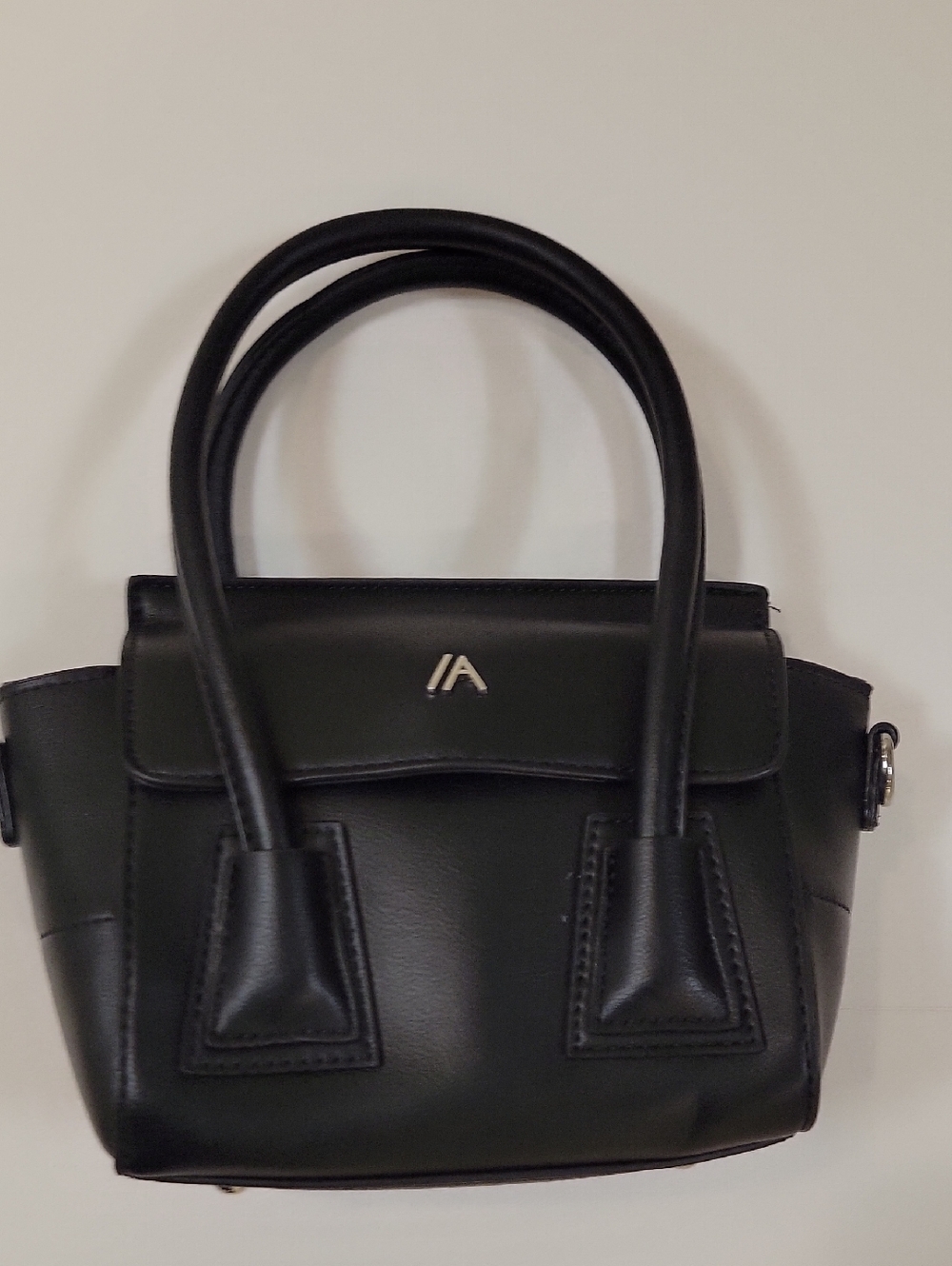 Structured Black Leather Satchel with Double Top Handles